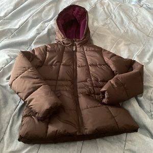New NWT wonder Nation Girls 14-16 puffer bubble jacket black purple lining